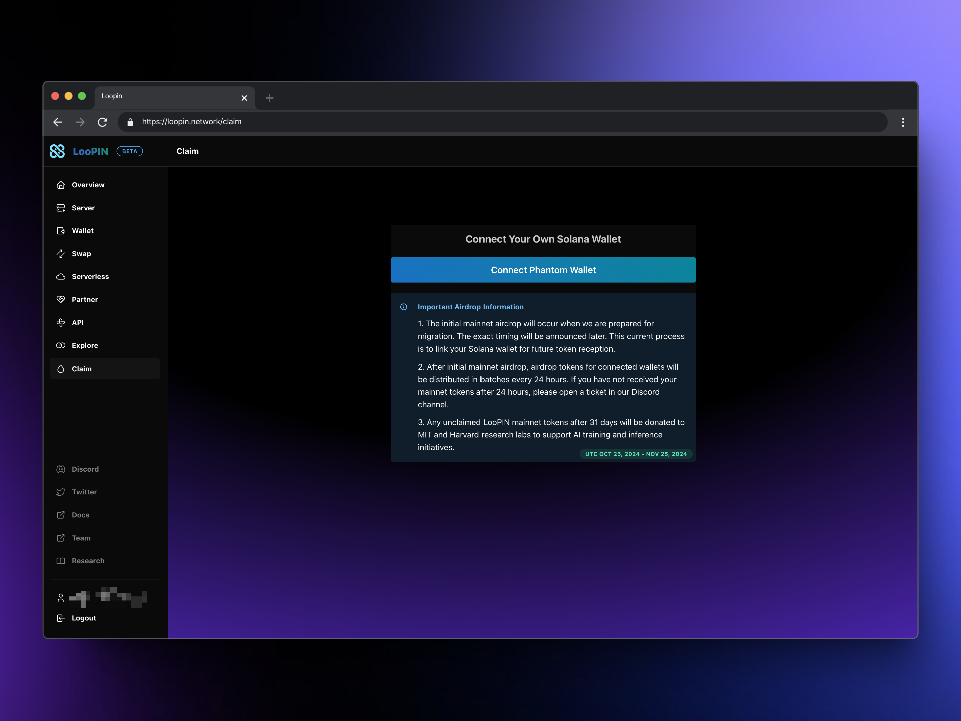 loopin-mainnet-claim-page